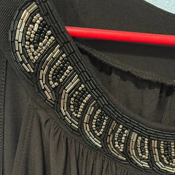 HAANI Little Black Beaded Sleeveless midi Dress size XL Wedding funeral cocktail - Picture 9 of 13